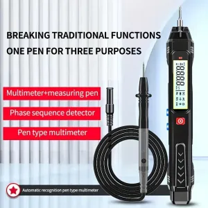 FS1S/FS2S Intelligent Pen Type Multimeter with Phase Sequence Checker Auto Range High Precision Capacitance Measurement LCD Display Operation Suitable For Home Industrial Use