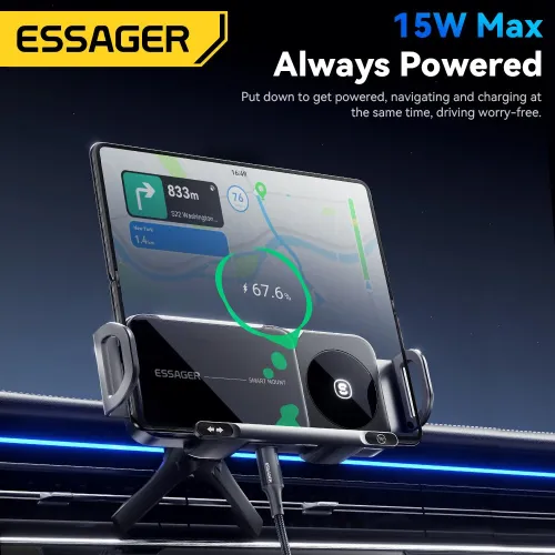 ESSAGER X01 15W Car Wireless Charger Air Outlet Dual Coil Mount Stand One-Click Switch Fast Charging for iPhone 16 15 14 13 Pro Max for Huawei Mate XT for SAMSUNG XIAOMI