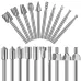 20 Piece HSS Woodworking Rotary File Set Universal 3mm Shank Compatible with Most Rotary Tools for Carving Engraving Shaping Hollowing