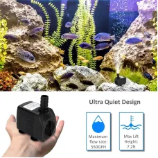 30W Ultra Quiet Submersible Water Pump 550GPH High Lift for Aquariums Fish Tanks Ponds Hydroponics Statuary with 3 Nozzles US/EU Plug Option