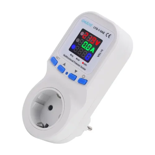LYS-1-VAE Metering Protector Socket EU Plug with Large LED Display Current Voltage Energy Monitor Over Under Voltage Protection