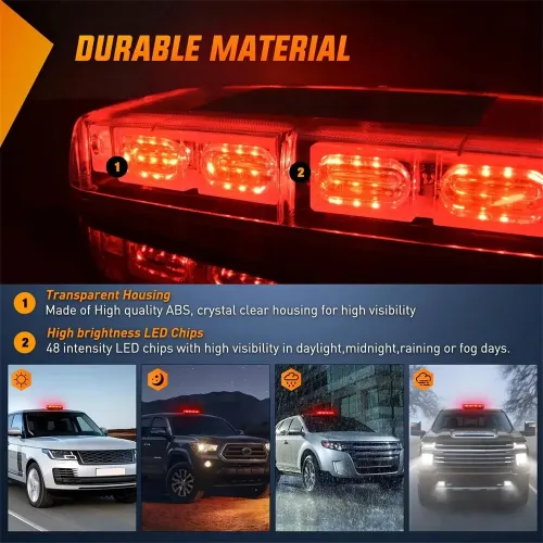 48 LED Magnetic Emergency Strobe Lights Roof Top Car Safety Warning Flashing Light 12V/24V Amber Stroboscopes Trucks Police Lamp