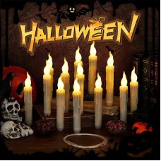 12 Pack Halloween Floating Candles With Wand Remote Control Led Flame Loose Flickering Candle Home Hanging Candles Light
