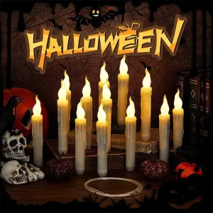 12 Pack Halloween Floating Candles With Wand Remote Control Led Flame Loose Flickering Candle Home Hanging Candles Light