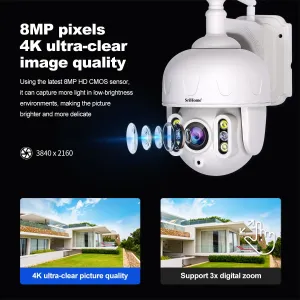 Srihome SH028 8MP 4K Outdoor Security Camera PTZ WiFi Smart Motion Tracking Color Night Vision Two Way Audio IP66 Waterproof Metal Casing Smart Home CCTV Cameras