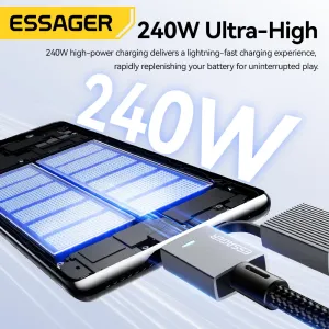 ESSAGER ES-X80 5A 240W USB-A/Type-C to Type-C/iP Cable PD3.0 QC3.0 PPS DCP SCP FCP AFC VOOC Fast Charging Data Transmission Tinned Copper Core Line 0.25M/1M/2M Long for iPhone 17 17Pro 16 Pro Max 15 14 for Xiaomi 17pro for SAMSUNG for OPPO for VIVO