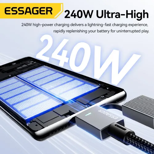 ESSAGER ES-X80 5A 240W USB-A/Type-C to Type-C/iP Cable PD3.0 QC3.0 PPS DCP SCP FCP AFC VOOC Fast Charging Data Transmission Tinned Copper Core Line 0.25M/1M/2M Long for iPhone 17 17Pro 16 Pro Max 15 14 for Xiaomi 17pro for SAMSUNG for OPPO for VIVO
