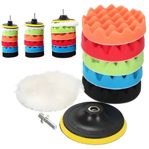8pcs Car Polishing Pad Set 3/5/7inch Buffing Kit Sponge Wool Pads with Drill Adapter Multi-Color for Waxing Sealing Cleaning Shining