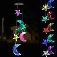 Star Moon Solar Wind Chimes Light  Color Changing Gift Portable Hanging Waterproof Mobile Romantic Wind Bell Outdoor Mom Gift Festival Home Patio Yard Garden Decoration