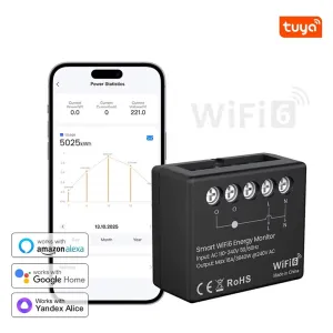 16A Tuya WiFi6 Smart Energy Meter Power Monitor Electricity Statistics APP Remote Control Works with Alexa Google Home