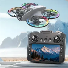 XKJ K200 MAX WiFi FPV with LCD Screen Controller HD Dual Camera Electrically Adjustable Optical Flow Hover Automatic Obstacle Avoidance Dazzling 7-Lights Circle Protection Brushless 2.4G 4CH 6-Axis Remote Control Toys RC Drone Quadcopter RTF