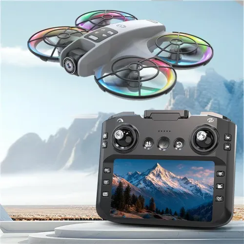 XKJ K200 MAX WiFi FPV with LCD Screen Controller HD Dual Camera Electrically Adjustable Optical Flow Hover Automatic Obstacle Avoidance Dazzling 7-Lights Circle Protection Brushless 2.4G 4CH 6-Axis Remote Control Toys RC Drone Quadcopter RTF
