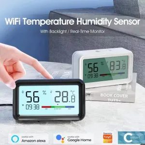Tuya WiFi ZigBe Temperature Humidity Sensor with Screen Time Display Smart Home Indoor Hygrometer Voice Control with Alexa Google Smart Life