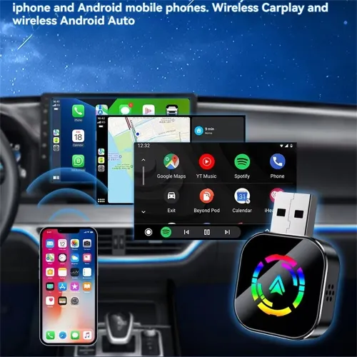 LAESD Wireless CarPlay Adapter Plug and Play Connection Stable WiFi Bluetooth 5.0 Sync Phone Voice Control CarPlay Android Auto