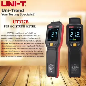 UNI-T UT377B Moisture Tester Multipurpose Moisture Meter for Wood and Building Materials with High Precision LED Flashlight Audible Alarm Drop Protection Accurate Measurement