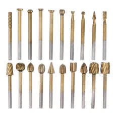 Drillpro 20Pcs Titanium Coated Rotary File Cutters HSS Mini Burr Wood Working Milling Carving Rasp Drill Bits