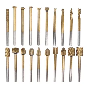 Drillpro 20Pcs Titanium Coated Rotary File Cutters HSS Mini Burr Wood Working Milling Carving Rasp Drill Bits