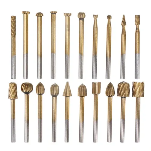 Drillpro 20Pcs Titanium Coated Rotary File Cutters HSS Mini Burr Wood Working Milling Carving Rasp Drill Bits