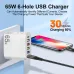 LYK-881 65W 6-Port  USB Charger 5USB-A+Type-C ast Charging Wall Charger Adapter EU Plug US Plug for iPhone 12 13 14 14 Pro for Samsung Galaxy S23 for Xiaomi13pro for Oppo Reno9