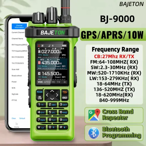 BAJETON BJ-9000 10W Walkie Talkie GPS APRS CB Radio 27MHz Professional Mobile Transceiver with Bluetooth Aviation Band Shortwave AM FM Receiver SW MW LW Radio for Car Truck
