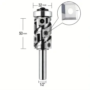 Carbide Insert Flush Trim Router Bit 32mm Dia 1/2" Shank 50mm Cutting Length Top/Bottom Bearing for Woodworking and CNC Engraving