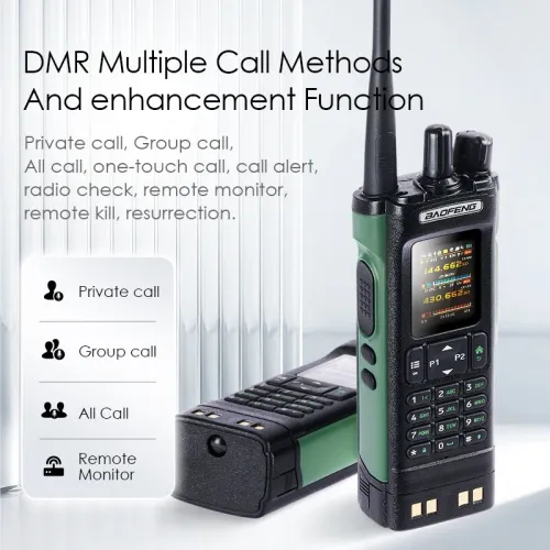 Baofeng DM-32UV Walkie Talkie DMR Digital Analog Two Way Radio 8W Power GPS APRS 4000 Channels Dual Mode Communication Green Walkie Talkie