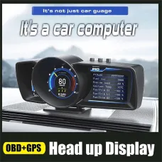 A600 Car HUD On Board Computer Gauge Dual Screen OBD2 GPS Speedometer Turbo Boost Fuel Consumption Ambient Temperature RPM Altitude Direction