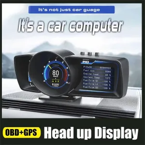A600 Car HUD On Board Computer Gauge Dual Screen OBD2 GPS Speedometer Turbo Boost Fuel Consumption Ambient Temperature RPM Altitude Direction