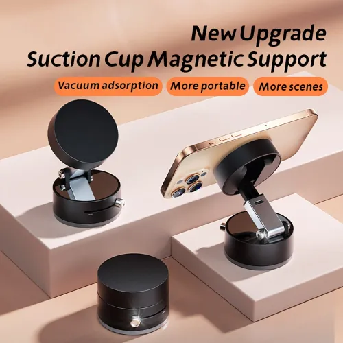 Foldable Magnetic Vacuum Phone Holder 360 Electric Suction Car Mount Double-Sided Swivel Stand for Car Mirror Gym Kitchen