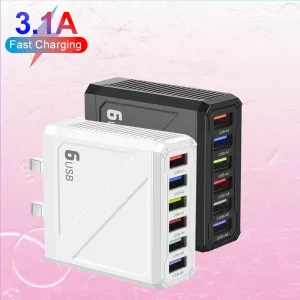 LYK-885 15W 3.1A 6-Port USB Charger 6USB-A Fast Charging Wall Charger Adapter EU Plug US Plug for iPhone 16 15 14 13 12 for Huawei Mate XT for Xiaomi 15pro for Samsung Galaxy Z Flip6