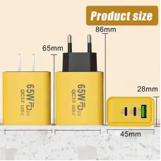 AR-PD05 65W 3-Port USB PD Charger USB-A+2Type-C PD QC3.0 Fast Charging Wall Charger Adapter EU Plug for iPhone 15 14 13 for Xiaomi 14pro for Huawei Mate60 Pro for Samsung Galaxy S24