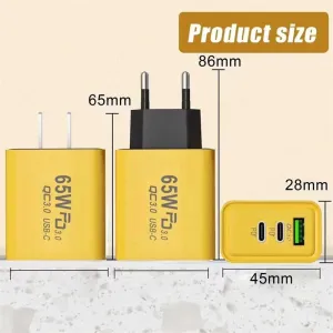 AR-PD05 65W 3-Port USB PD Charger USB-A+2Type-C PD QC3.0 Fast Charging Wall Charger Adapter EU Plug for iPhone 15 14 13 for Xiaomi 14pro for Huawei Mate60 Pro for Samsung Galaxy S24