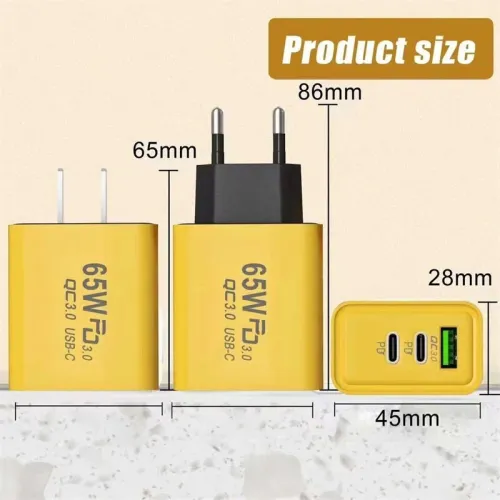 AR-PD05 65W 3-Port USB PD Charger USB-A+2Type-C PD QC3.0 Fast Charging Wall Charger Adapter EU Plug for iPhone 15 14 13 for Xiaomi 14pro for Huawei Mate60 Pro for Samsung Galaxy S24