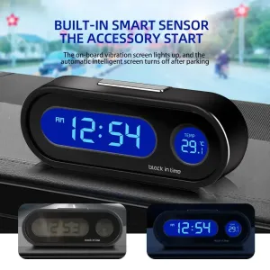Mini Electronic Car Clock Watch Dashboard Clock Night Light Temperature LCD Backlight Digital Display Time Watch Auto Dashboard Clocks Luminous Thermometer