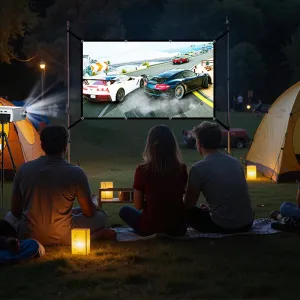 100/120 Inch V Buckle Extension Portable Projector Screen 16:9 4K Compatible 160 Wide Viewing Angle HD Outdoor Indoor Easy Setup Washable Projection Screen for Home Theater Backyard