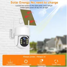 4MP HD WiFi Solar Powered Camera PTZ Night Vision PIR Human Detect Two Way Audio 7200mAh Battery Outdoors Wireless Security CCTV Camera
