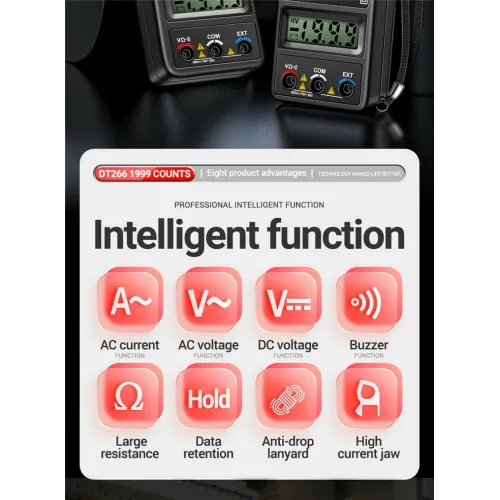 ANENG DT266 Digital Clamp Meter, High-precision 1000A AC Current Voltage and Resistance Measurement Tool with Non-contact Large Jaw Design and LCD Display