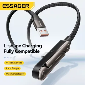 ESSAGER ES-X78 7A USB-A to USB-C L-shape Cable Fast Charging Data Transmission Thickened Copper Core Line 1M Long for iPhone 17 17 Pro Max 16 15 for XIaomi 17pro for SAMSUNG for OPPO for VIVO