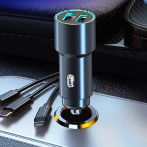 100W Car Charger Dual USB Super Fast Quik Charging Car Lighter One To Three With Wire Metal