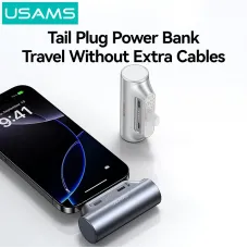 USAMS CD248 3000mAh Mini Tail Plug Portable Power Bank Type-C Plug-in External Battery Power Supply Fast Charging for iPhone 16 16 Pro 15 15 Pro Max for Huawei Pura X for Xiaomi 15pro for Samsung Galaxy S25 Ultra
