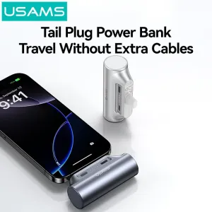 USAMS CD248 3000mAh Mini Tail Plug Portable Power Bank Type-C Plug-in External Battery Power Supply Fast Charging for iPhone 16 16 Pro 15 15 Pro Max for Huawei Pura X for Xiaomi 15pro for Samsung Galaxy S25 Ultra