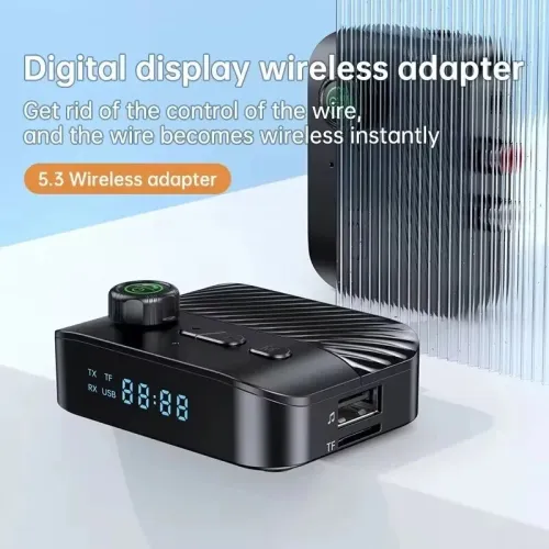 C68 bluetooth Adapter Transmitter Receiver 2 In 1 with Digital Display AUX USB TF Card Support HiFi Lossless Audio Wireless Music Streaming for TV Speaker
