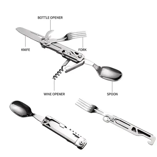 IPRee Outdoor Stainless Steel Multifunctional Camping Folding Knife Fork and Spoon Camping Equipment Panier Osier Camping Equipment