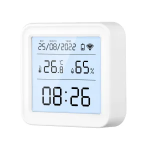 Tuya TH08 Wi-Fi Zigbe Temperature Humidity Sensor Hygrometer Wireless Alexa Google Compatible Backlight Feature Low Battery Reminder Remote Home Monitoring 24H Time Display