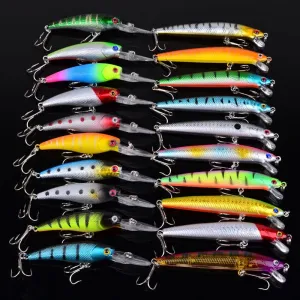 ZANLUR20pcs Set 3Eyes Bass Shape Fishing Crankbait Kit Hard Lures Freshwater Saltwater Japan Sea Fishing Lures