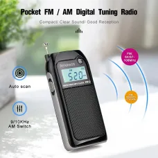 RETEKES PR12 Portable Radio FM AM Mini Pocket USB Radio MP3 Portable Receiver Backlit LCD Display Digital Power Bank Support TF Card for Elderly