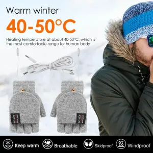 TENGOO 1Pair Winter Half-finger USB Electric Heated Gloves Double-sided Heating Flip-top Gloves for Winter Outdoor Skiing