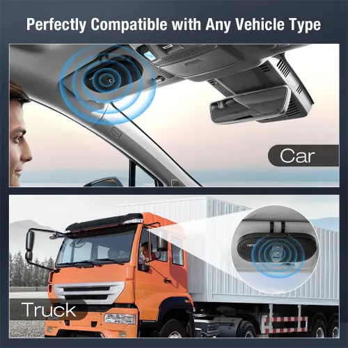 Sunitec Car Bluetooth Speakerphone Dual 3W Speaker for Safe Driving Support Siri Google Assistant Voice Calls/Motion Auto ON Off Sun Visor Car Bluetooth