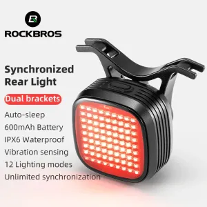 ROCKBROSmart Bicycle Brake Sensing Taillight 12 Light Modes Vibration Sync Feedback IPX6 Waterproof USB Rechargeable Safe Rear Light for MTB Road Bike Cycling