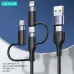 USAMS U62 60W 3 in 1 USB-A/Type-C to Type-C/Micro/iP Cable Fast Charging Data Transmission Braided Core Line 1.2M Long for iPhone 14 Pro for Huawei P50 for ViVo Y70s for Xiaomi Mi 13